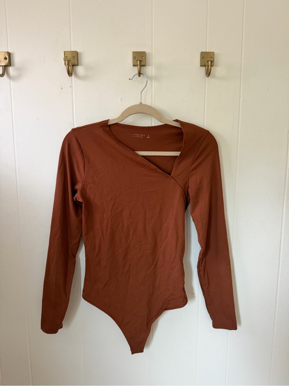 Abercrombie & Fitch Rust Long-Sleeve Wrap Bodysuit